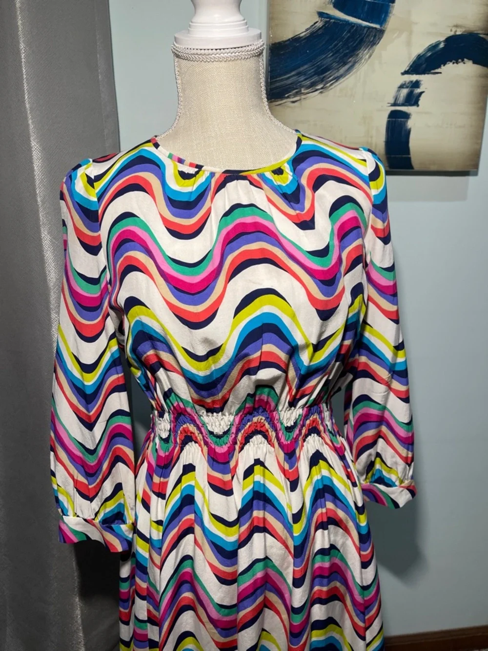 Kate Spade NY Silk Blend Brighton Zari Dress Size 10 Multicolor Wave Stripe - Picture 2 of 9